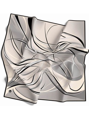 Violla Twill Soyut Çizgili Desenli Gri Renkli 90X90 Eşarp (Ipek Içermez) Kenar Dikiş Şekli El Dikişli
