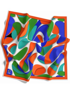 Violla Twill Soyut Geometrik Desenli Turuncu - Saks Renkli 90X90 Eşarp (Ipek Içermez) Dikim Şekli : El Diki