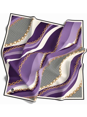 Violla Kristal Zincir Desenli Mor Renkli 90X90 Eşarp (Ipek Içermez) Dikim Şekli : El Dikişi