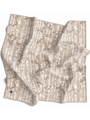 Violla Twill Batik Şal Desenli Bej Renkli 90X90 Eşarp (Ipek Içermez) Kenar Dikiş Şekli El Dikişli