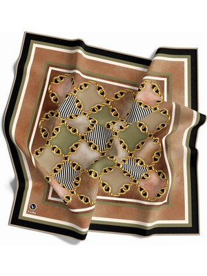 Violla Twill Zincirli Geometrik Desenli Bakır Renkli 90X90 Eşarp (Ipek Içermez) Dikim Şekli : El Dikişi