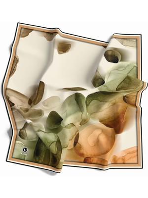 Violla Kristal Sulu Boyalı Taş Desenli Haki - Taba Renkli 90X90 Eşarp (Ipek Içermez) Kenar Dikiş Şekli El D