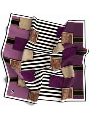 Violla Twill Geometrik ve Çizgili Desenli Mor Renkli 90X90 Eşarp (Ipek Içermez) Dikim Şekli : El Dikişi