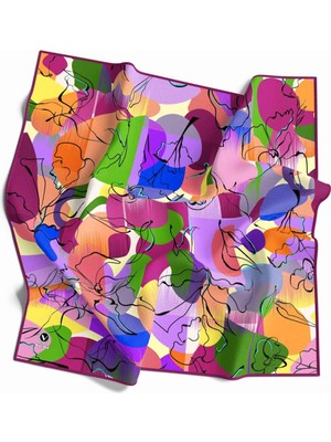 Violla Pamuksu Batikli ve Çiçek Desenli Mürdüm Renkli 90X90 Soft Eşarp Kenar Dikiş Şekli El Dikişli