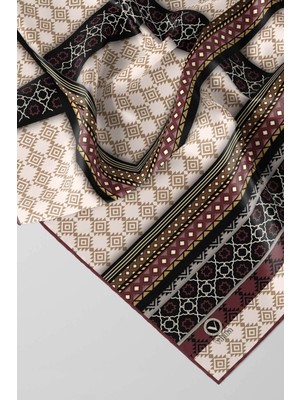 Violla Twill Etnik Desenli Gül Kurusu Renkli 90X90 Eşarp (Ipek Içermez) Kenar Dikiş Şekli El Dikişli