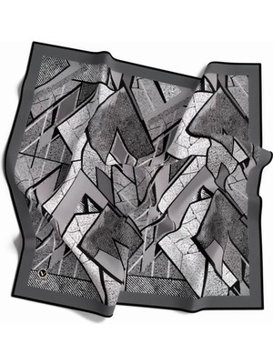 Violla Kristal Geometrik Desenli Gri Renkli 90X90 Eşarp (Ipek Içermez) Kenar Dikiş Şekli El Dikişli