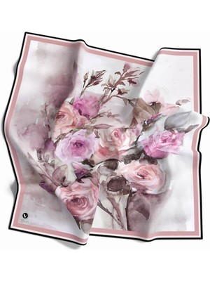 Violla Rayon Çiçek Desenli Pudra Renkli 90X90 Eşarp (Ipek Içermez) Kenar Dikiş Şekli El Dikişli
