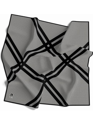 Violla Twill Çizgili Pötikareli Çizgili Desenli Siyah Renkli 90X90 Eşarp (Ipek Içermez)