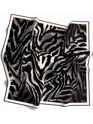 Violla Kristal Zebra Desenli Krem - Siyah Renkli 90X90 Eşarp (Ipek Içermez) Kenar Dikiş Şekli El Dikişli