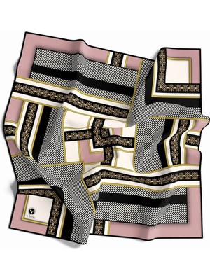 Violla Twill Geometrik Desenli Pudra Renkli 90X90 Eşarp (Ipek Içermez) Kenar Dikiş Şekli El Dikişli