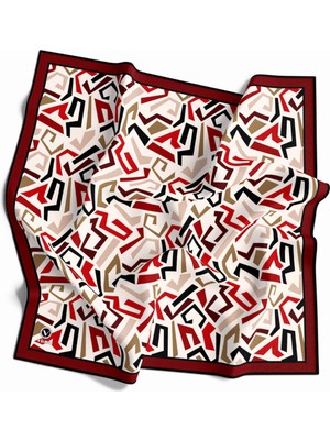 Violla Twill Geometrik Desenli Bordo Renkli 90X90 Eşarp (Ipek Içermez) Kenar Dikiş Şekli El Dikişli