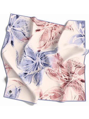 Violla Rayon Çiçek Desenli Lila - Bebe Mavisi Renkli 90X90 Eşarp (Ipek Içermez) Kenar Dikiş Şekli El Dikişl