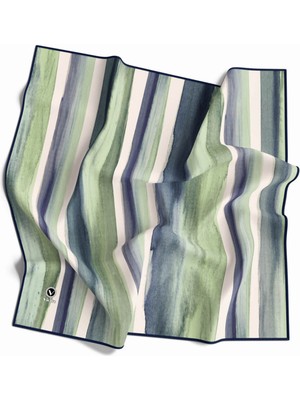 Violla Twill Suluboya Çizgi Desenli Lacivert - Su Yeşili Renkli 90X90 Eşarp (Ipek Içermez) Kenar Dikiş Şekl
