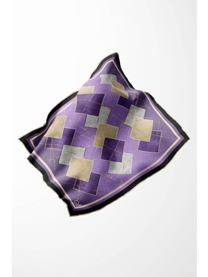 Violla Twill Geometrik Desenli Lila Renkli 90X90 Eşarp (Ipek Içermez) Kenar Dikiş Şekli El Dikişli