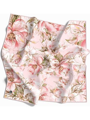 Violla Rayon Güllerin Içinden Desenli Pudra Renkli 90X90 Eşarp (Ipek Içermez) Kenar Dikiş Şekli El Dikişli