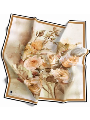 Violla Rayon Çiçek Desenli Hardal Renkli 90X90 Eşarp (Ipek Içermez) Kenar Dikiş Şekli El Dikişli