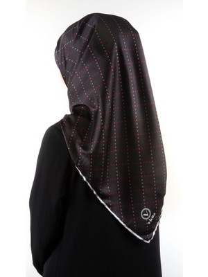 Violla Twill Noktalı V Desenli Siyah - Bordo Renkli 90X90 Eşarp (Ipek Içermez) Kenar Dikiş Şekli El Dikişli