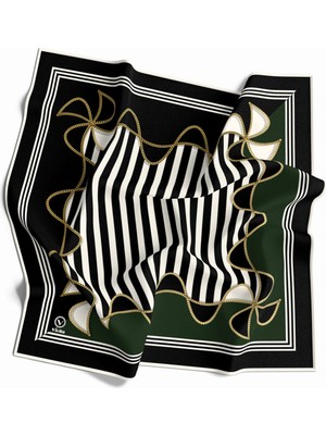 Violla Kristal Geometrik Desenli Siyah - Zümrüt Yeşili Renkli 90X90 Eşarp (Ipek Içermez) Kenar Dikiş Şekli