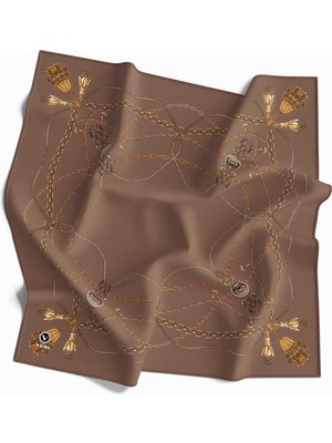 Violla Kristal Geometrik Desenli Vizon Renkli 90X90 Eşarp (Ipek Içermez) Kenar Dikiş Şekli El Dikişli