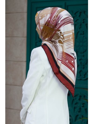 Violla Twill Geometrik Desenli Bordo Renkli 90X90 Eşarp (Ipek Içermez) Kenar Dikiş Şekli El Dikişli