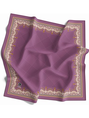 Violla Twill Ekoseli Şal Desenli Lila Renkli 90X90 Eşarp (Ipek Içermez) Kenar Dikiş Şekli El Dikişli