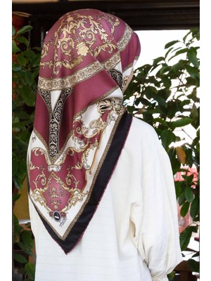 Violla Twill Barok Desenli Gül Kurusu Renkli 90X90 Eşarp (Ipek Içermez) Kenar Dikiş Şekli El Dikişli