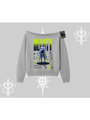 Kayık Yaka Sweatshirt Anime Unity Neon Detaylı Grafik Baskılı