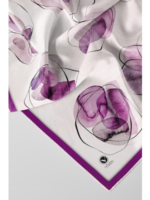 Violla Twill Sulu Boya Geometrik Desenli Mürdüm Renkli 90X90 Eşarp (Ipek Içermez) Kenar Dikiş Şekli El Diki