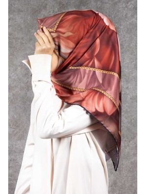 Violla Twill Gül Desenli Somon - Mint Yeşili Renkli 90X90 Eşarp (Ipek Içermez) Kenar Dikiş Şekli El Dikişli