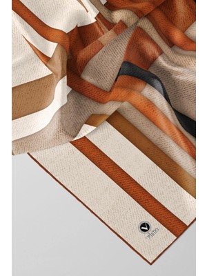 Violla Twill Renkli Şerit Desenli Taba Renkli 90X90 Eşarp (Ipek Içermez) Kenar Dikiş Şekli El Dikişli