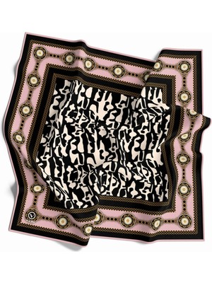 Violla Twill Dalmaçya Desenli Pudra Renkli 90X90 Eşarp (Ipek Içermez) Kenar Dikiş Şekli El Dikişli