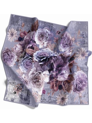 Violla Rayon Büyük Çiçek Desenli Indigo Renkli 90X90 Eşarp (Ipek Içermez) Kenar Dikiş Şekli El Dikişli