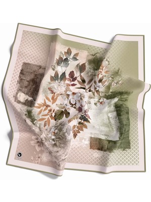 Violla Twill Sonbahar Desenli Haki Renkli 90X90 Eşarp (Ipek Içermez) Kenar Dikiş Şekli El Dikişli