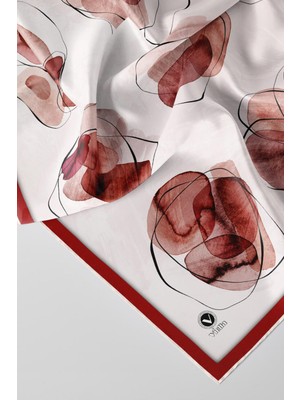 Violla Twill Sulu Boya Geometrik Desenli Bordo Renkli 90X90 Eşarp (Ipek Içermez) Kenar Dikiş Şekli El Dikiş