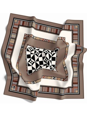 Violla Kristal Geometrik Desenli Bej - Krem Renkli 90X90 Dikim Şekli : El Dikişi Eşarp (Ipek Içermez)