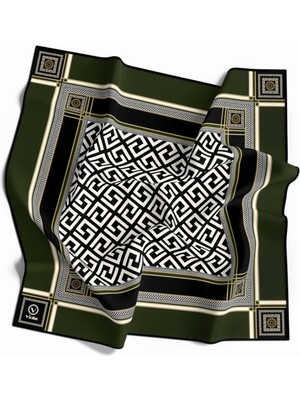 Violla Twill Antik Desenli Zümrüt Yeşili Renkli 90X90 Eşarp (Ipek Içermez) Kenar Dikiş Şekli El Dikişli