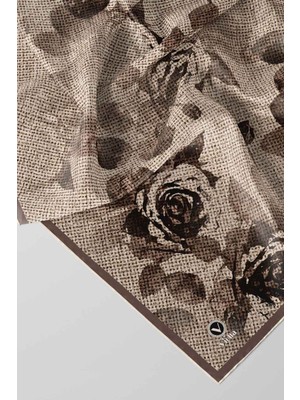 Violla Twill Gül Desenli Vizon Renkli 90X90 Eşarp (Ipek Içermez) Kenar Dikiş Şekli El Dikişli