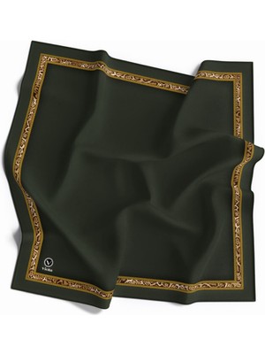 Violla Twill Çizgili Bordür Leopar Desenli Zümrüt Yeşili Renkli 90X90 Eşarp (Ipek Içermez)