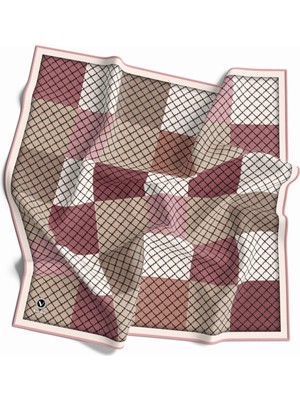 Violla Twill Kare Desenli Pudra Renkli 90X90 Eşarp (Ipek Içermez) Kenar Dikiş Şekli El Dikişli