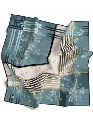 Violla Kristal Çiçek Desenli Petrol Yeşili Renkli 90X90 Eşarp (Ipek Içermez) Kenar Dikiş Şekli El Dikişli