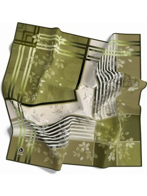 Violla Kristal Çiçek Desenli Haki Renkli 90X90 Eşarp (Ipek Içermez) Kenar Dikiş Şekli El Dikişli