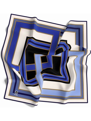 Violla Twill Çerçeve Desenli Saks - Lacivert Renkli 90X90 Eşarp (Ipek Içermez) Kenar Dikiş Şekli El Dikişli