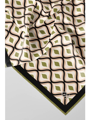 Violla Twill Geometrik Daire Desenli Haki Renkli 90X90 Eşarp (Ipek Içermez) Dikim Şekli : El Dikişi