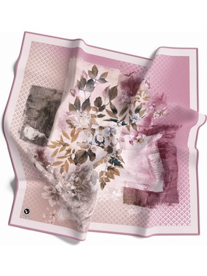 Violla Twill Sonbahar Desenli Pembe Renkli 90X90 Eşarp (Ipek Içermez) Kenar Dikiş Şekli El Dikişli