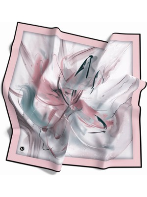 Violla Twill Çiçek Tablo Desenli Bej Renkli 90X90 Eşarp (Ipek Içermez) Kenar Dikiş Şekli El Dikişli