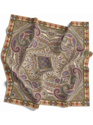 Violla Kristal Şal Desenli Taş Renkli 90X90 Eşarp (Ipek Içermez) Dikim Şekli : El Dikişi