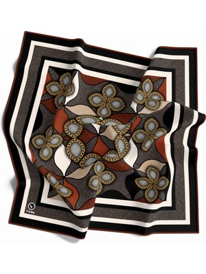 Violla Twill Zincir Desenli Taba Renkli 90X90 Eşarp (Ipek Içermez) Kenar Dikiş Şekli El Dikişli