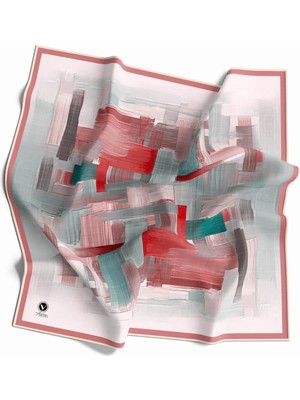 Violla Twill Fırça Darbesi Desenli Pembe Renkli 90X90 Eşarp (Ipek Içermez) Kenar Dikiş Şekli El Dikişli