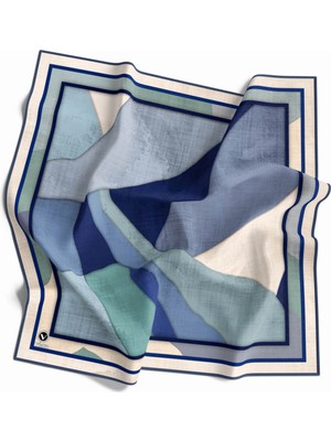 Violla Twill Geometrik Desenli Indigo Renkli 90X90 Eşarp (Ipek Içermez) Kenar Dikiş Şekli El Dikişli
