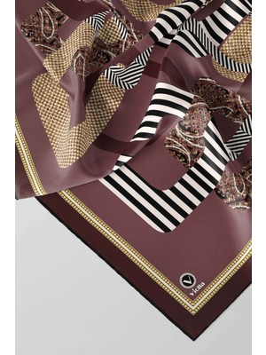 Violla Twill Geometrik Desenli Gül Kurusu Renkli 90X90 Eşarp (Ipek Içermez) Kenar Dikiş Şekli El Dikişli